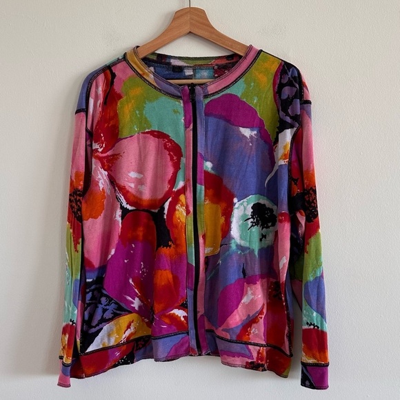 Chico’s vintage double sided novelty village print soft stretchy knit jacket XL - Picture 2 of 7